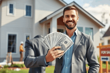 A person calculating finances for a quick loan in real estate refinancing.