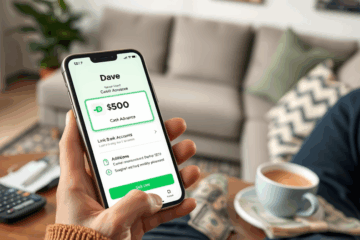 A smartphone displaying the Dave app for personal loans.