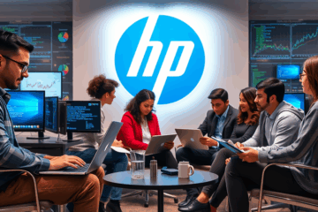 A diverse group of professionals collaborating at HP, representing various job openings and career opportunities.