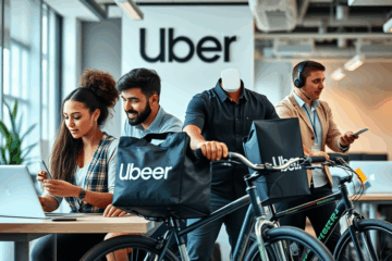 A collage representing job opportunities available at Uber in various sectors.