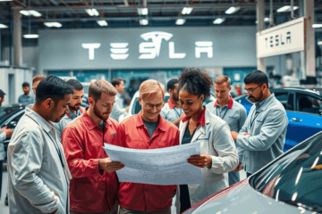 A Tesla vehicle showcasing innovation and job opportunities.
