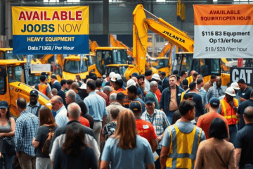 A heavy equipment operator working on an excavator at a construction site.