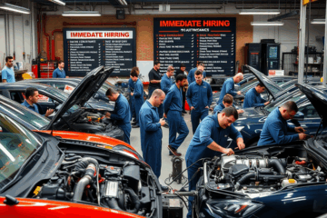 An automotive mechanic working on a vehicle in a garage.
