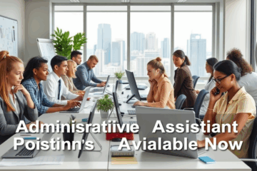 A professional setting showcasing various Administrative Assistant roles available now.