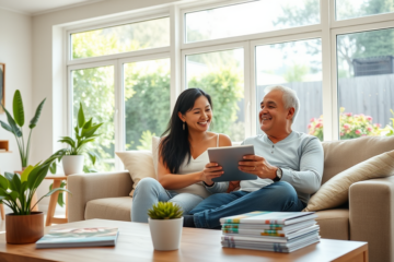 A family discussing home refinancing options to secure fast and efficient credit.