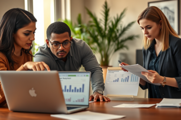 Illustration of a person reviewing their credit report before applying for a loan.