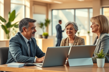 Financial advisor discussing personal loan options for unexpected expenses with a relieved client in a modern, well-lit bank office